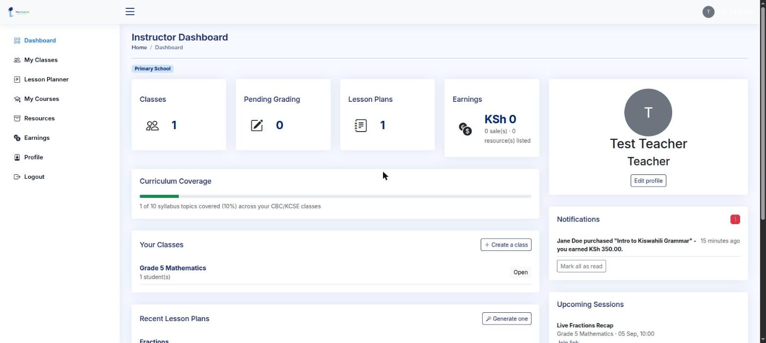 A real YNetStudyHub instructor dashboard - classes, pending grading, lesson plans, earnings and curriculum coverage